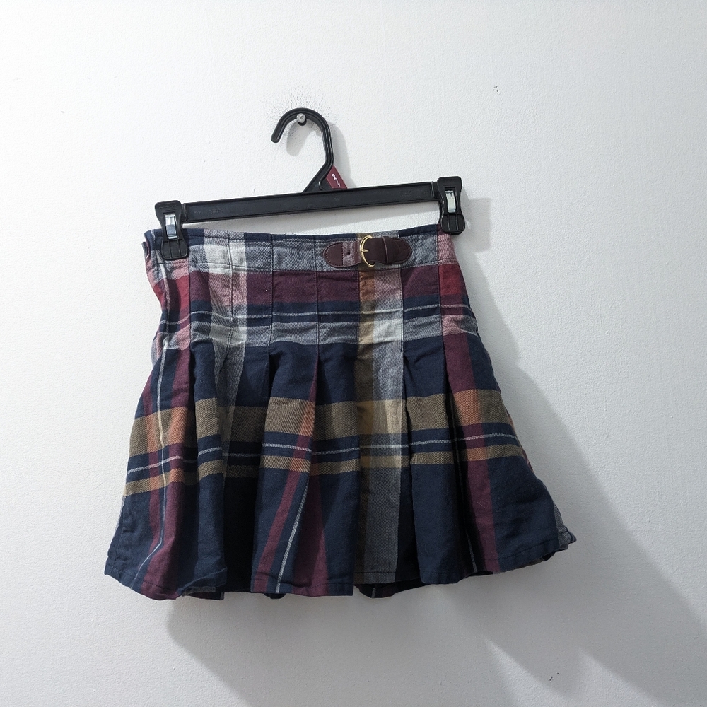 Hope and Henry Pleated Plaid Skirt With Buckle, Girls 8